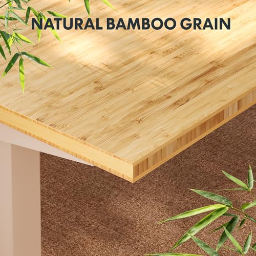 FLEXISPOT Solid Bamboo Standing Desk, 55" x 28" Real Bamboo Desktop with Natural Grain, Durable & Sustainable Workstation for Home Office and Multi-Monitor Setups (White Frame)
