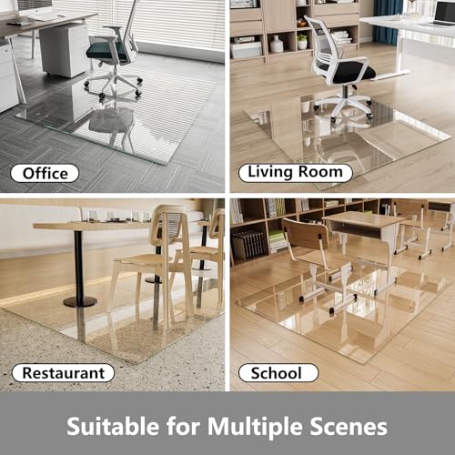 Koonmi Chair Mat for Carpet, Tempered Glass 30"x48" Office Chair Mat, Glass Chair Mats with Rounded and Polished Edges, Ideal for Hardwood Floor, Carpet, Office, Desk, Rolling Chair