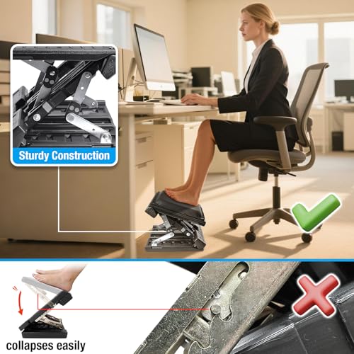 Scalebeard Foot Rest for Under Desk at Work,Height Adjustable Infinite Angle Ergonomic Foldable Footrest for Office, Gaming,Computer, Removable Pad Desk Foot Stool with Massage Beads,for All Seasons