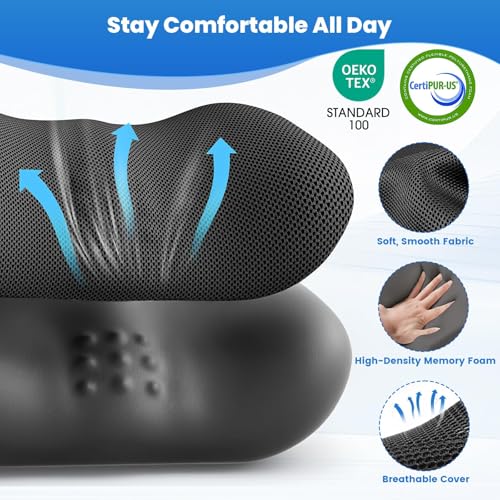 ComfyInLove Lumbar Support Pillow for Office Chair, Memory Foam Lower Back Support, Ergonomic Lumbar Pillow with Adjustable Strap, Breathable Cover (Black)