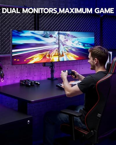 ARES WING Dual Monitor Mount - Ultrawide Monitor Arm for 40 34 32 27 Inch Heavy Duty Curved Screen Up to 26.4 lbs with Clamp/Grommet Desk Mount, 75/100 Vesa Mount, Black
