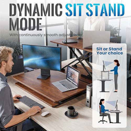 yoopin Standing Desk Converter, 25.16" × 15.75" Height Adjustable Laptop Stand for Desk, Sit Stand Monitor Stand, No Assembly Required for Home and Office Use (Natural Wood)