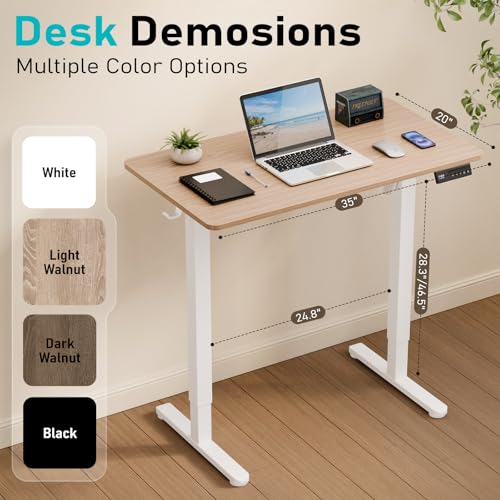 YOLEZO 35" Electric Standing Desk Adjustable Height, Small Sit Stand Desk for Home Office & Computer Workstation, Compact Work Desk with Cable Management (Light Walnut)