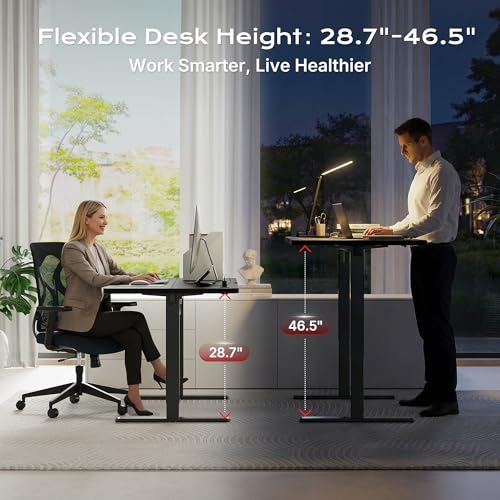 Huuger Electric Standing Desk with Power Outlets and USB-C Port, 55 X 24 Inch Height Adjustable Desk, Sit Stand Desk for Home Office, Computer & Gaming Desk with 4 Presets, Stable Steel Frame, Black