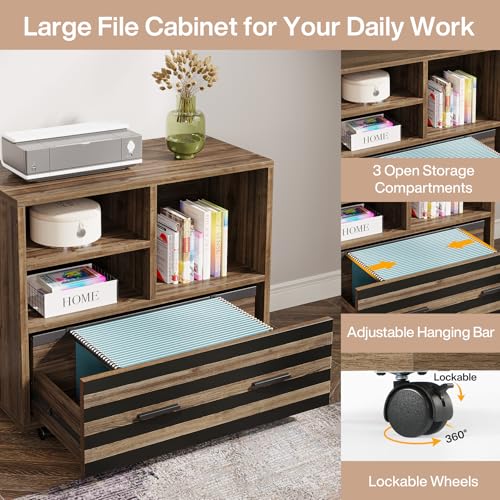 Tribesigns 62.2" Executive Desk with Mobile File Cabinet, L-Shaped Office Desk with Storage Shelves, Large Computer Desk Business Workstation Set for Home Office, Light Brown