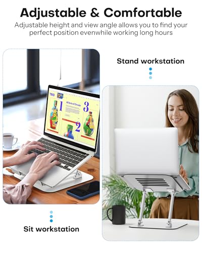 OMOTON Laptop Stand for Desk, Ergonomic Metal Adjustable Laptop Stand, Laptop Holder Riser with Cooling Function, Computer Stand Compatible with MacBook and All Laptops (10-17.2 inch), Silver