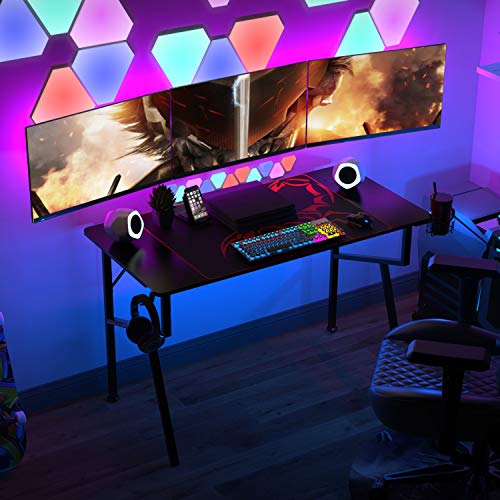 EUREKA ERGONOMIC EE Gaming Desk Office Desk Computer Desk Home Table 47 Inch Desk with Mouse Pad Headset Hook Cup Holder Controller Stand, Black