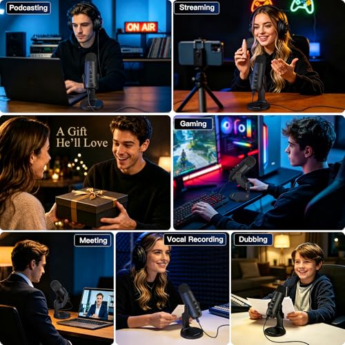 ZealSound Podcast Microphone for PC, Noise Cancellation USB Mic with Gain, Volume Adjustment & Mute Button, Monitoring & Echo, for YouTube, TikTok, Podcasting, Streaming, iPhone, iPad, Android, Mac