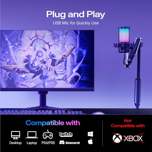 MAONO USB Gaming Microphone, Noise Cancellation Condenser Mic with Mute, Gain, Monitoring, Boom Arm Mic for Streaming, Podcast, Twitch, YouTube, Discord, PC, Computer, PS4, PS5, Mac, GamerWave DGM20S