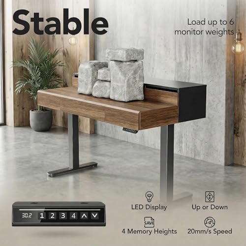 ErGear Electric Standing Desk with 5 Solid Wood Drawers, 48 x 26 Inches Whole Piece Desktop, with Desktop Riser Stand, Compatible with C-Clamp Monitor Arms, Modern Office Desk, Dark Walnut