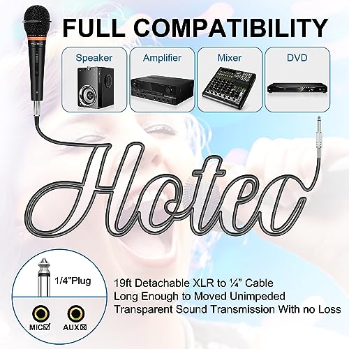 HOTEC Premium Vocal Dynamic Handheld Microphone with 19ft Detachable XLR Cable and ON/Off Switch (Metal Black) (H-W07)