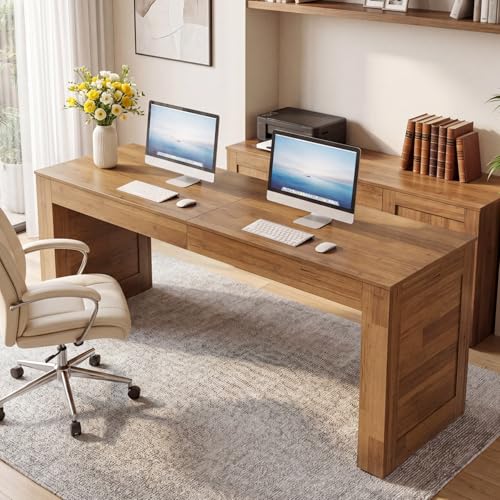 Tribesigns Two Person Desk, 78.7-Inch Extra Long Desk, Farmhouse Double Computer Table, Large Writing Gaming Workstation for Home Office, Brown