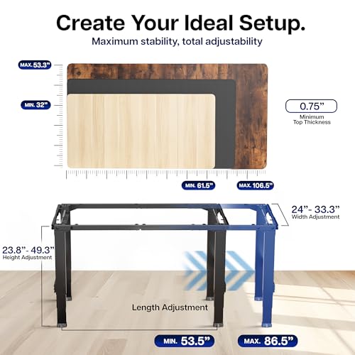 VIVO Premium Electric 4-Leg Dual Motor Standing Desk Frame for Table Tops up to 107 x 53 inches and 330 lbs, Memory Controller Height Adjustment, Frame Only, Black, DESK-E-P4B
