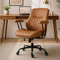 BEWISHOME Brown Leather Office Chair – Features Rubber Wheels