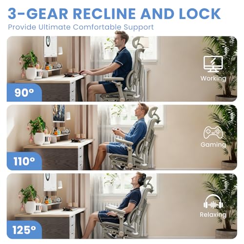 MOJAY Ergonomic Office Chair with Footrest, Big and Tall Desk Chair with Lumbar Support, High Back Home Desk Chair for Long Desk Work, Swivel Rolling Computer Seating with 6D Armrest for Home Office