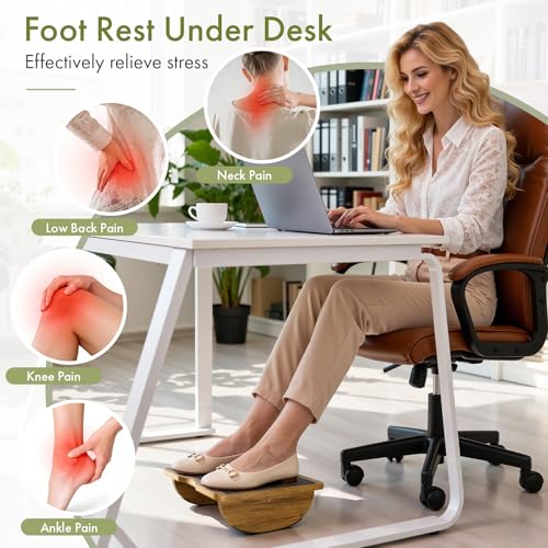 Atoping Ergonomic Wooden Footrest for Under Desk, Foot Rest with Anti-Slip Surface, Comfortable Desk Foot Stool for Office Home Gaming, Improve Posture & Promote Blood Circulation