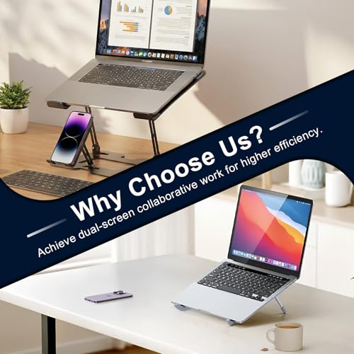 OOYCYOO Alloy Steel Laptop Stand, Ergonomic Computer Stand, Desktop Laptop Riser, Compatible with MacBook Air/Pro, Dell, HP, Lenovo and Other 10-18 Inches Laptops, Black