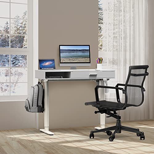 SHW 40-Inch Height Adjustable Claire Electric Standing Desk with Drawer, White