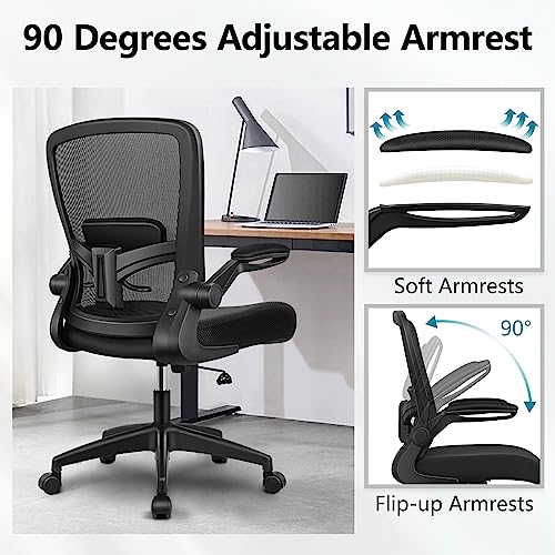 FelixKing Office Chair, Ergonomic Desk Chair Breathable Mesh Chairs Adjustable High Back Lumbar Support Flip-up Armrests, Executive Rolling Swivel Comfy Computer Chairs Home Office Black