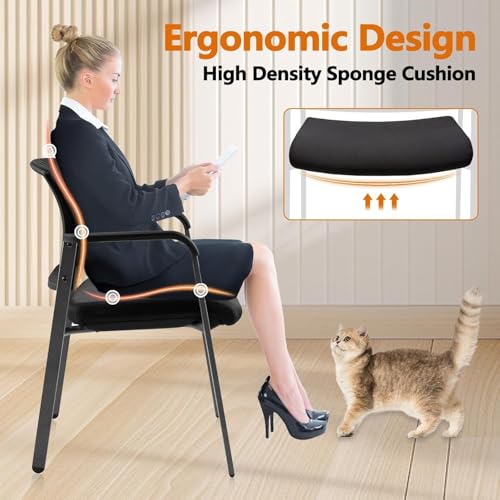 CLATINA No Wheels Conference Room Chairs Set of 8, Stackable Office Guest Reception Chair with Armrests, Mesh Back Waiting Room Chairs for Office, School, Lobby, Church, Black