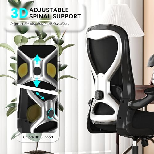 CASASIO Office Desk Chair with Ergonomic Lumbar Support, Extra-Thick Seat Cushion, Flip-up Arms, Breathable Mesh Back, Computer Task Chair for Home Office