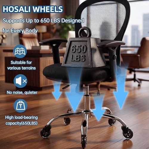 HOSALI 3 Inch Office Chair Wheels - Rubber Chair Casters Replacement, Heavy-Duty Computer Gaming Desk Caster Wheel Smooth & Safe Rolling for All Floors Including Hardwood and Carpet, Set of 5