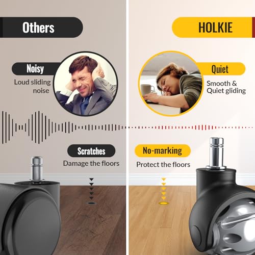 HOLKIE Office Chair Wheels Replacement 11x22mm Universal Fit 2 Inch Rubber Heavy Duty Casters for Carpet Hardwood Floors Gaming Desk Chair Roller Wheels Set of 5 Grey Smooth & Silent