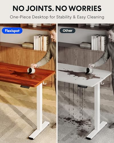 FLEXISPOT EN1 One-Piece Standing Desk with 1-Inch Thick Seamless Desktop, 55"x28" Electric Height Adjustable Desk for Home Office, Multi-Monitor Setups & Easy Assembly, Mahogany