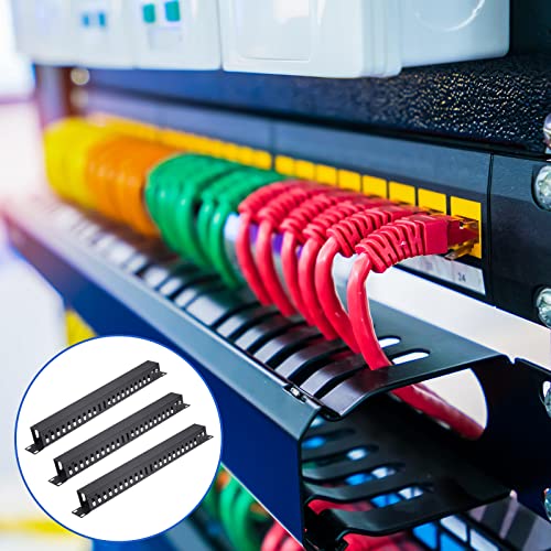 Leinuosen 4 Pcak 1U 19'' Cable Manager 24 Slot Horizontal Rack Mount Wire Management Server Rack Management Metal Finger Duct Wire Organizer with Cover and Mounting Screws for Network Cabinet