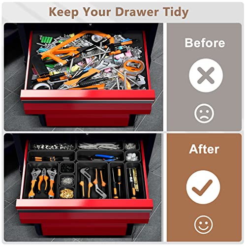 【More Larger Size】A-LUGEI【69 PCS-5 Size】 Tool Box Organizer Tray Divider Set【Black】 Desk Drawer Organizer Bin, Socket Organization and Storage Toolbox for Rolling Tool Chest Cart WorkBench Part Widget
