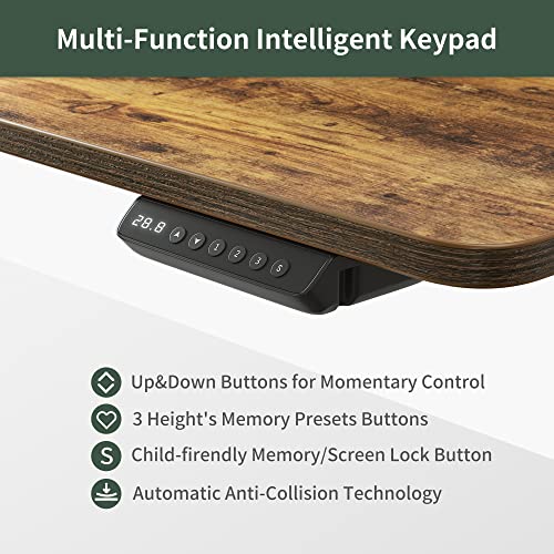CubiCubi Standing Desk 48x26 Inches with 3 Wood Drawers and Monitor Shelf, Ergonomic Rising Home Office Desks, Height Adjustable Computer Desk, Sit Stand Up Electric Workstation Table, Brown