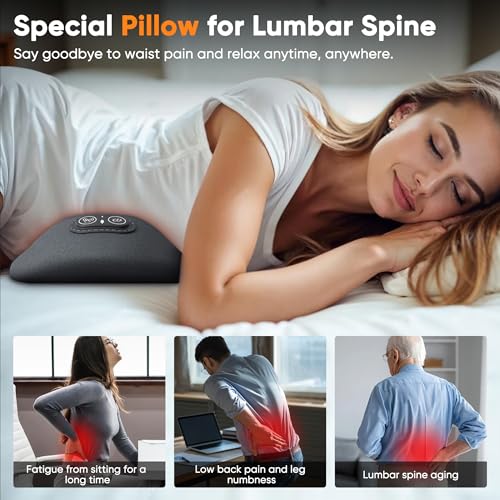 Hzwioe 3 in 1 Upadate Rechargeable Electric Lumbar Support Pillow with Adjustable Height for Bed and Chair,Cordless Back Massager for Pain Relief Deep Tissue,Back Massager with Heat for Home & Office