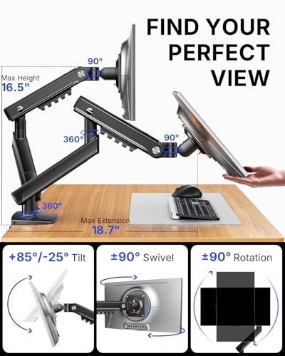 HUANUO FlowLift Pro Dual Monitor Mount for 13–32" Screens, MechaSpring Monitor Stand, Adjustable Monitor Arms for 2 Monitors with Tilt/Swivel/Rotation, Tool-Free VESA Mount, Max Load 19.8 lbs