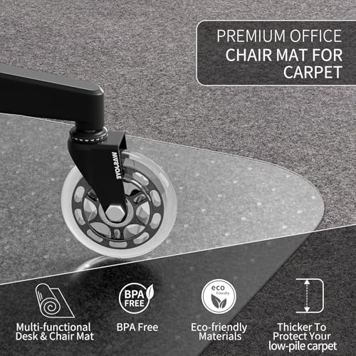 WASJOYE Chair Mat for Carpet, Office Chair Mat for Carpet, Thick Desk Chair Mat with Non-Slip Studded for Home and Office Low Pile Carpet, 36" x 48" Rectangle for Carpet