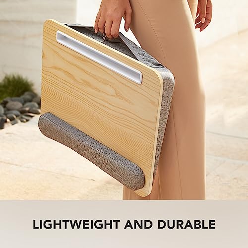 HUANUO Laptop Lap Desk - Portable Lap Desk with Pillow Cushion, Fits up to 15.6 inch Laptop, with Anti-Slip Strip & Storage Function for Home Office Students Use as Computer Laptop Stand - Light Wood