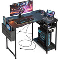 Acrolix L Shaped Gaming Desk 40 Inch - Computer Corner Desk with Power Outlets, Reversible Shelves & Storage Bag for Home Office, PC Gaming Table, Black Carbon