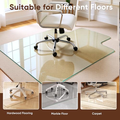Antok Irregular Tempered Glass Chair Mat, 36"x48" Office Chair Mat for Carpet & Hardwood Floors, Heavy Duty 0.2" Desk Chair Mat for Smooth Rolling at Home or Office
