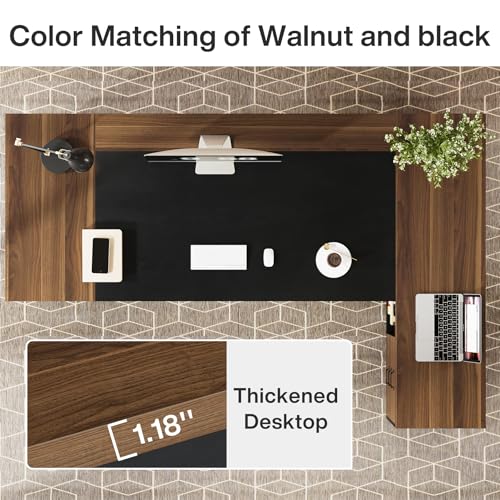 Tribesigns 78" L-Shaped Executive Desk, Extra Large Modern Office Desk with Drawers and File Cabinet, Business Furniture with Storage Shelves, Big Computer Desk for Home Office (Light Walnut + Black)