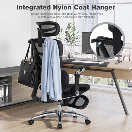MALOL Ergonomic Office Chair, 400lbs High Back Mesh Desk Chair with 6D Armrests, 3D Headrest, Adjustable Lumbar Support, Seat Depth Adjustment, Tilt Lock, Metal Base & PU Wheels, Black