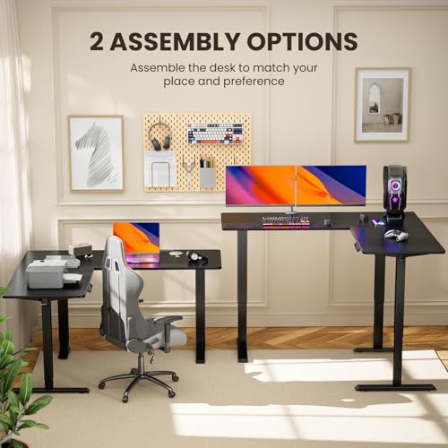 ErGear L Shaped Standing Desk, 63"x55" Electric Adjustable Height Sit Stand up Desk, Ergonomic Large Computer Table, Left & Right Interchangeable Installation, Suitable for Home Office, Black