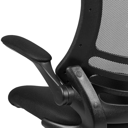 Flash Furniture Kelista Mid-Back Swivel Office Chair with Adjustable Seat Height, Ergonomic Mesh Desk Chair with Flip-Up Armrests, Black