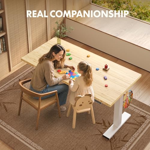 FLEXISPOT Solid Bamboo Standing Desk, 55" x 28" Real Bamboo Desktop with Natural Grain, Durable & Sustainable Workstation for Home Office and Multi-Monitor Setups (White Frame)