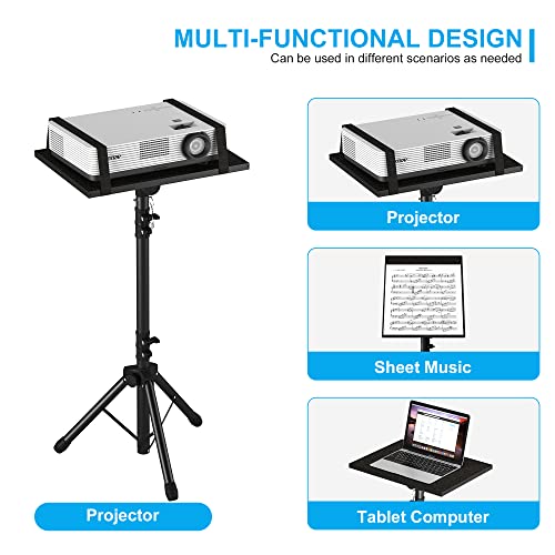 Projector Stand Tripod Adjustable, Laptop Height from 23.5 to 46.5 inches with Gooseneck Phone Holder, Floor for Office, Home, Stage, Studio, DJ Racks Holder Mount, 23.5inch-46.5inch