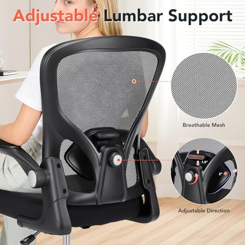 shipborne Drafting Chair, Tall Office Chair for Standing Desk, Mesh High Desk Chair with Flip-Up Armrests, Ergonomic Office Chair with Lumbar Support, Adjustable Footrest Ring Studio Chair, Black