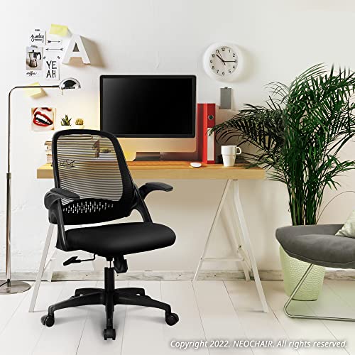 NEO CHAIR Office Desk Gaming Ergonomic Computer Chair with Lumbar Back Support Adjustable Height Swivel Rolling Wheels Flip-up Arms Mesh Chair for Home Vanity (Black)