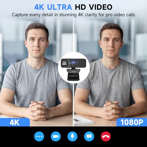 Philips 4K Webcam for PC with Microphone, Computer Camera for Meetings with Privacy Cover, Plug & Play USB Web cam for Laptop, Desktop, Zoom, Teams, Skype, Video Conferencing, Streaming - Black