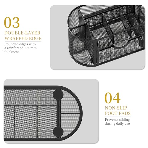SUPEASY Mesh Desk Organizer, Desk Accessories & Workspace Organizers with Drawers, Pencil Holder for Desk with 9 Compartments for Office Supplies, School, Classroom, 8.6 x 4.3 x 4.1 Inch, Black