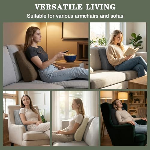 baibu Lumbar Support Pillow for Recliner, Large Memory Foam Dual-Layer Patent Design Back Support Cushion for Sofa & Gaming Chair, Ergonomic Lumbar Pillow with Machine Washable Cover, Brown
