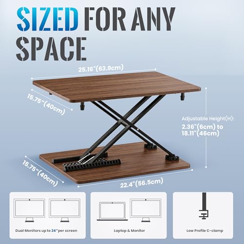 yoopin Standing Desk Converter, 25.16" × 15.75" Height Adjustable Laptop Stand for Desk, Sit Stand Monitor Stand, No Assembly Required for Home and Office Use (Natural Wood)