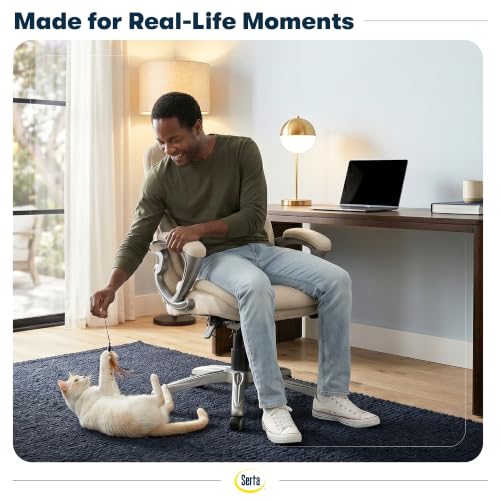 Serta Bryce Executive Office Chair - Ergonomic Computer DeskChair with Lumbar Technology - Adjustable Height - Memory Foam Body Pillows - 360° Swivel Rolling Base - Bonded Leather - Cream